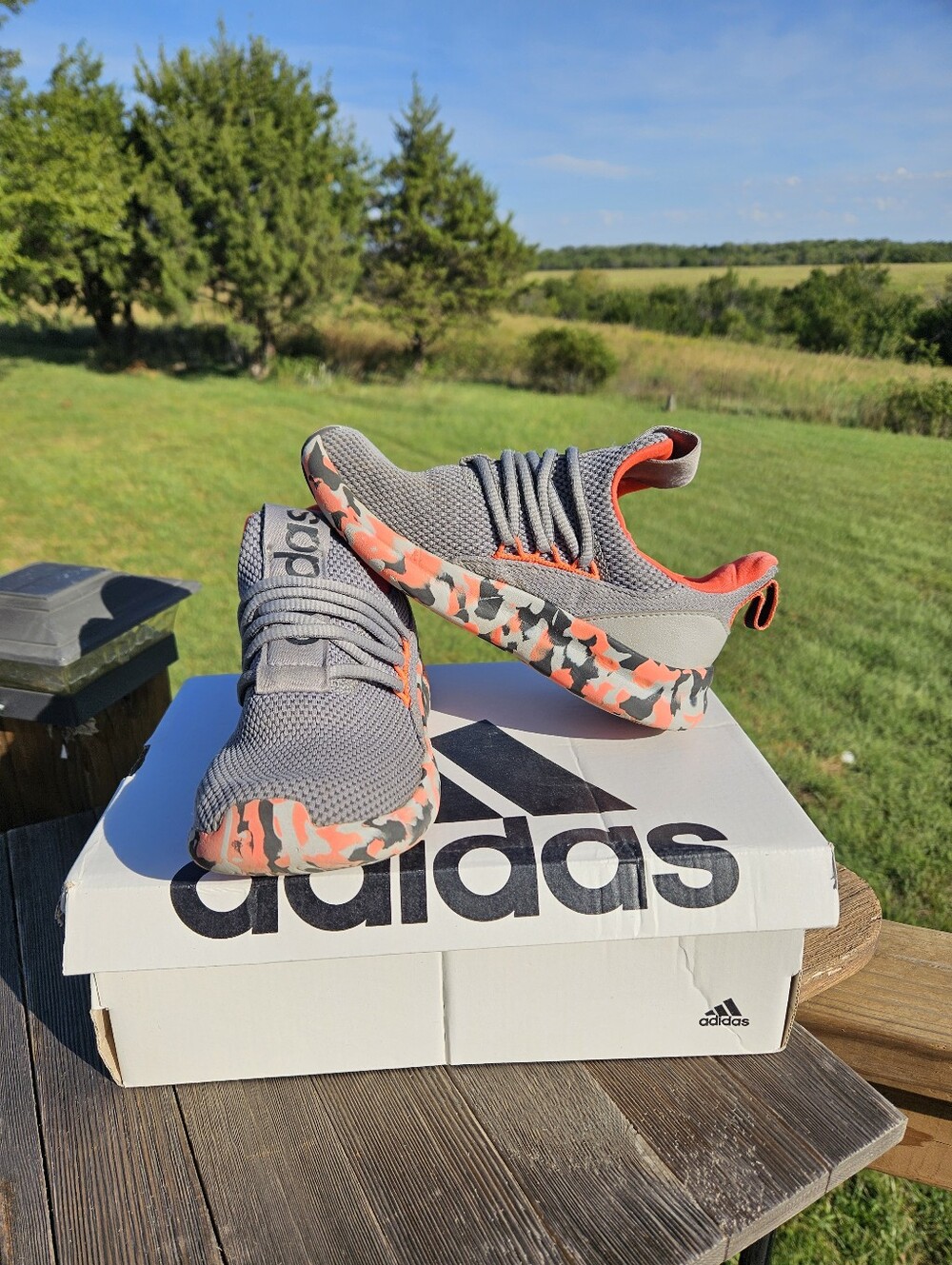 adidas Kids Lite Racer Adapt 7.0 K Sneakers Size 1.5 Grey Red Marbled IE8702